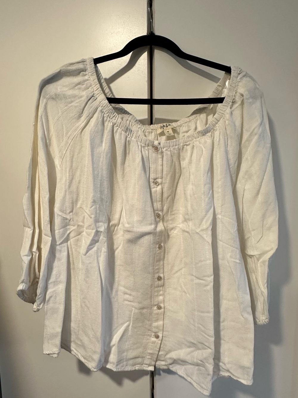 Style & Co 3x Lightweight White Button-Front Peasant Top